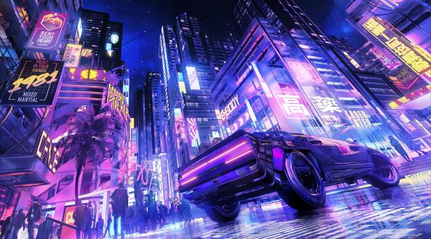 Futuristic Neon City HD Car Rider Wallpaper 1280x960 Resolution