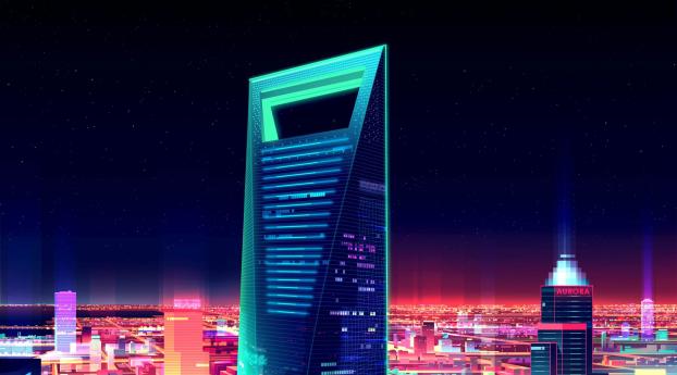 Futuristic Shanghai Digital Art Wallpaper 2560x1400 Resolution