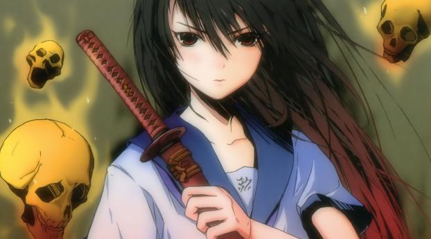 fuyuno haruaki, girl, weapons Wallpaper 1080x2340 Resolution