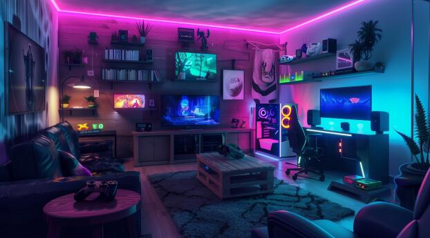 Gaming Room Neon HD Gamer's Paradise Wallpaper