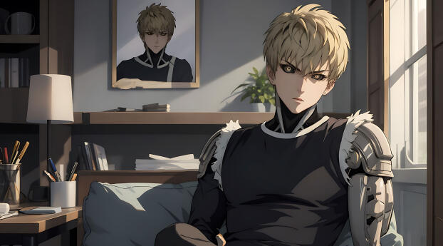Genos Angry Art One-Punch Man Wallpaper 2560x1440 Resolution