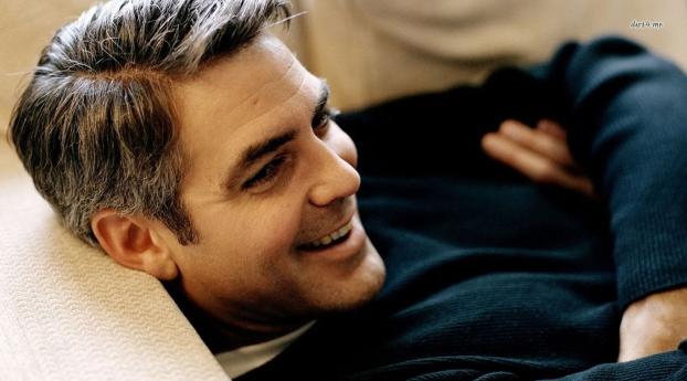George Clooney On Sofa Images Wallpaper 2560x1024 Resolution