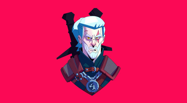 Geralt of Rivia The Witcher Cartoon Minimal Wallpaper 1440x2960 Resolution