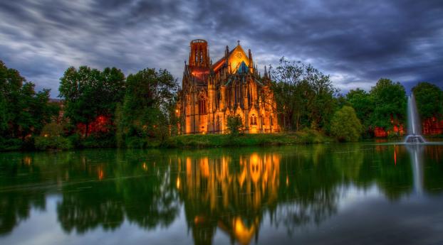 germany, park, cathedral Wallpaper 640x1136 Resolution