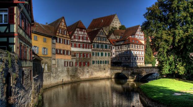 germany, schwäbisch hall, river Wallpaper 1366x768 Resolution