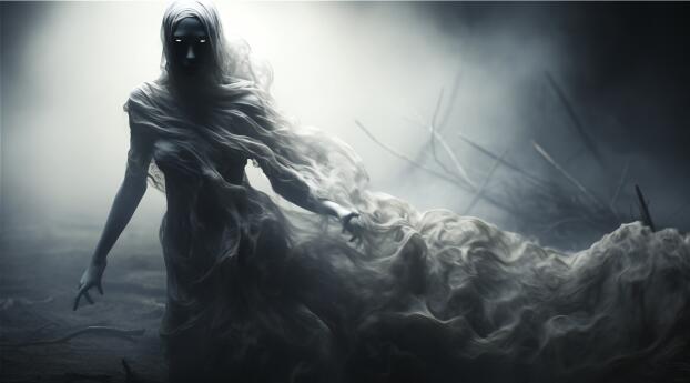 Ghost AI Art Called Eerie at Nightfall Wallpaper 320x200 Resolution