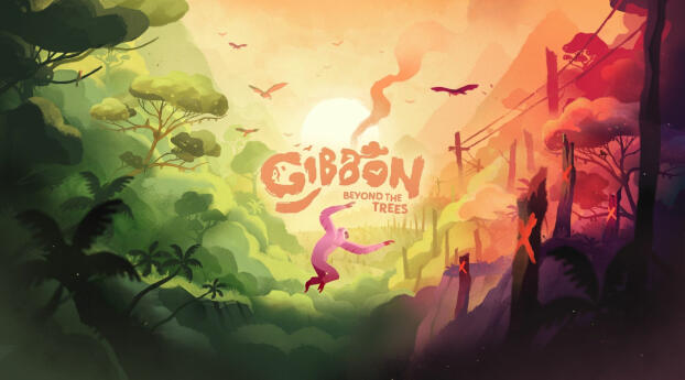 Gibbon Beyond The Trees HD Wallpaper 640x960 Resolution