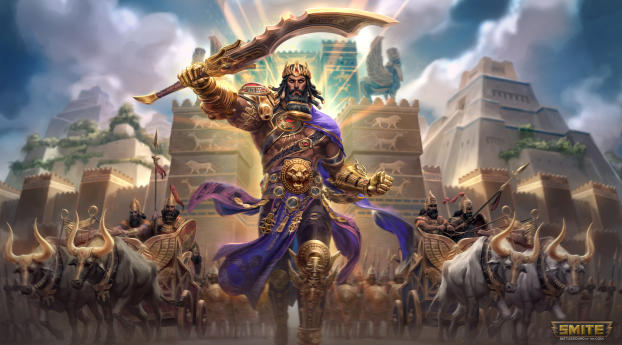 Gilgamesh King of Uruk Smite Wallpaper 1280x2120 Resolution