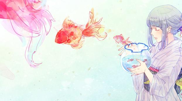 girl, anime, aquarium Wallpaper 1680x1050 Resolution