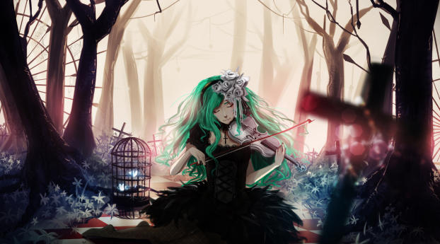 girl, anime, forest Wallpaper