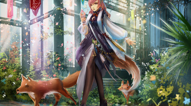 girl, anime, fox Wallpaper