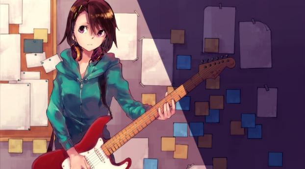 girl, anime, guitar Wallpaper 1280x2120 Resolution