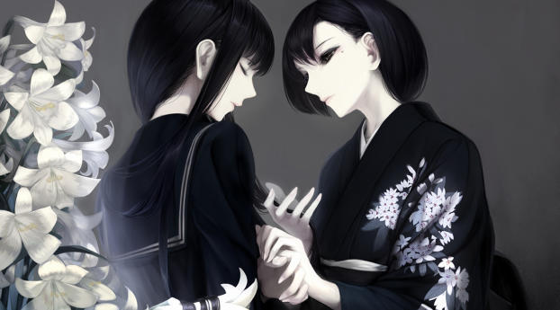girl, anime, kimono Wallpaper 640x1136 Resolution