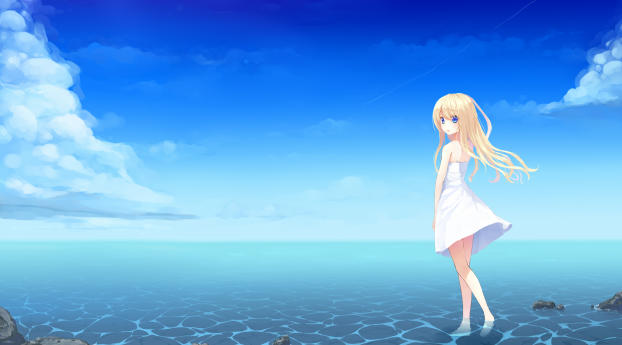 girl, anime, sea Wallpaper