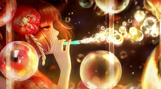 girl, anime, soap bubble Wallpaper 240x320 Resolution