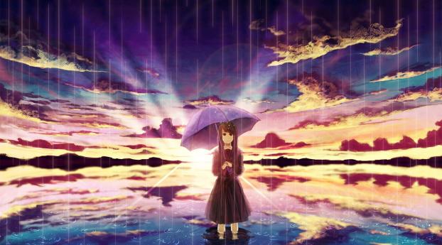girl, anime, umbrella Wallpaper