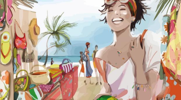 girl, beach, vacation Wallpaper