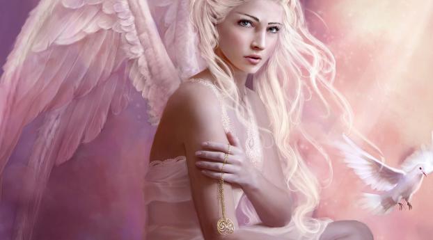 girl, bird, angel Wallpaper 2880x1800 Resolution