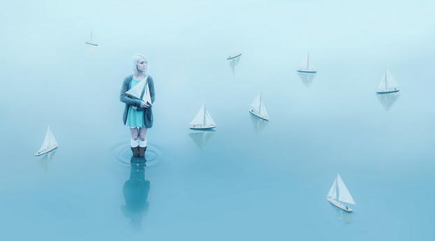 girl, boats, paper Wallpaper 720x1280 Resolution