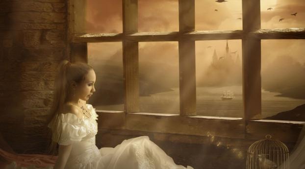 girl, bride, window Wallpaper 1080x2160 Resolution