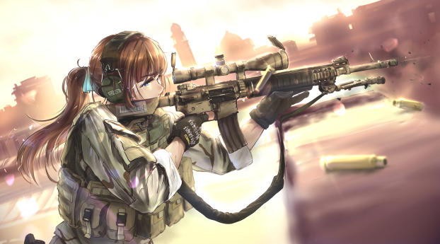 girl, bullets, soldiers Wallpaper 1336x768 Resolution
