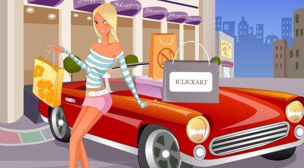 girl, car, shopping Wallpaper 1366x1600 Resolution