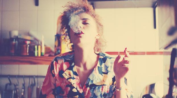 girl, cigarette, smoke Wallpaper 1600x900 Resolution