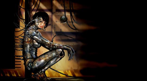girl, cyborg, cables Wallpaper 320x240 Resolution