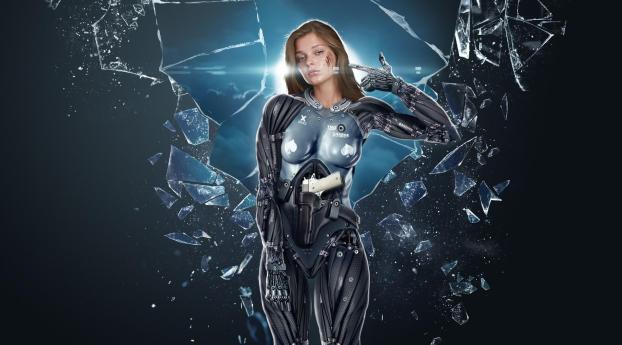 girl, cyborg, glass Wallpaper