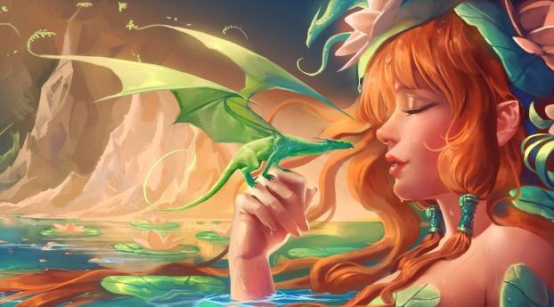 girl, dragon, baby Wallpaper 1600x900 Resolution