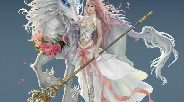 girl, dragon, horse Wallpaper 1200x1920 Resolution