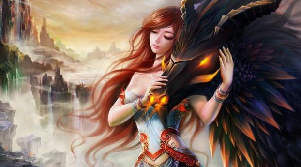 girl, dragon, love Wallpaper 2048x2048 Resolution