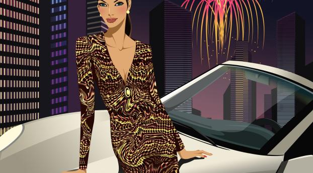 girl, dress, car Wallpaper 1024x768 Resolution