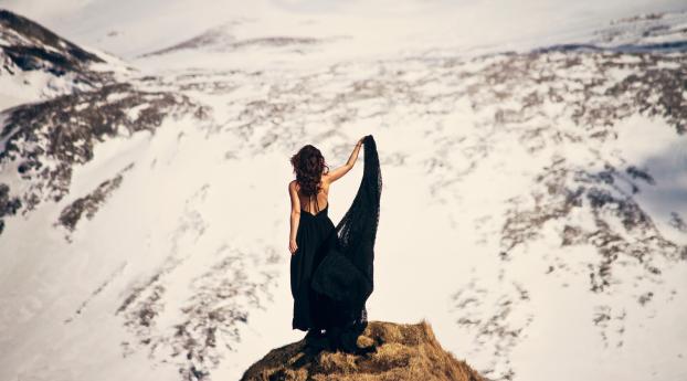 girl, dress, mountains Wallpaper 3840x2300 Resolution