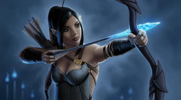 girl, elf, arrow Wallpaper 1366x768 Resolution