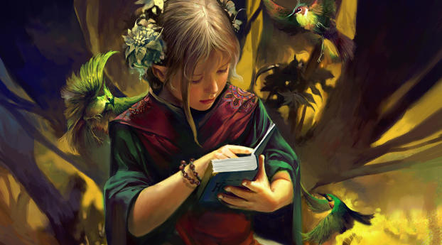 girl, elf, book Wallpaper