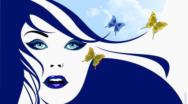 girl, face, butterfly Wallpaper 1920x1080 Resolution