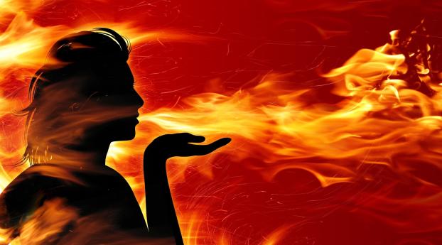 girl, fire, flame Wallpaper 1336x768 Resolution