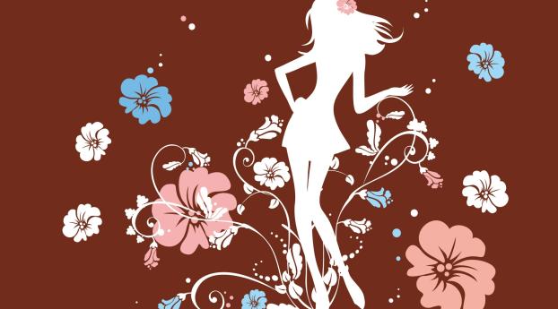 girl, flowers, silhouette Wallpaper