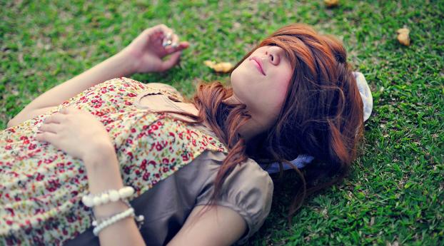 girl, grass, lying Wallpaper 640x960 Resolution