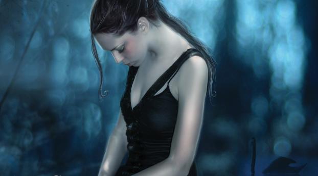 girl, grief, black angel Wallpaper 640x1136 Resolution