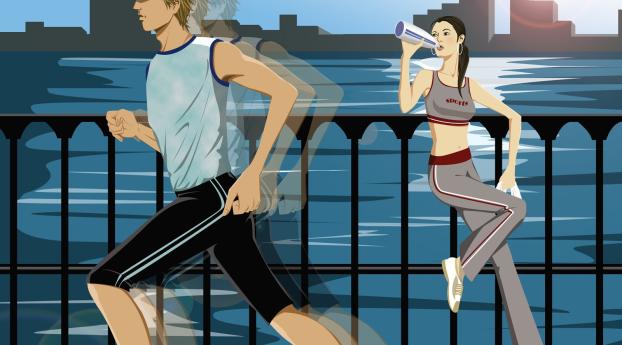 girl, guy, jogging Wallpaper 1125x2436 Resolution