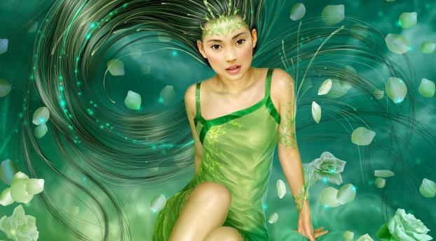 girl, hair, green Wallpaper 2560x1440 Resolution