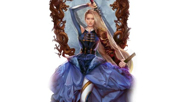 girl, hair, sword Wallpaper 2560x1024 Resolution