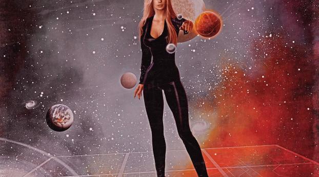 girl, hand, planets Wallpaper 240x400 Resolution