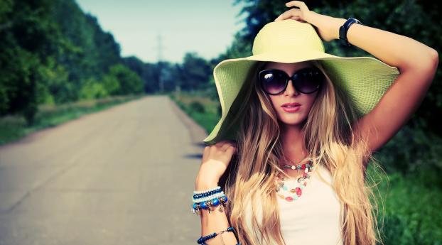 girl, hat, summer Wallpaper 1080x2280 Resolution