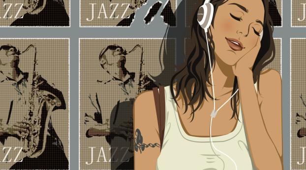 girl, headphones, jazz Wallpaper