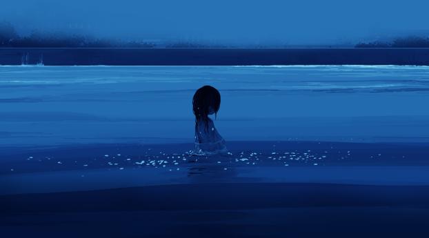 Girl in Water Anime Wallpaper 1080x216 Resolution