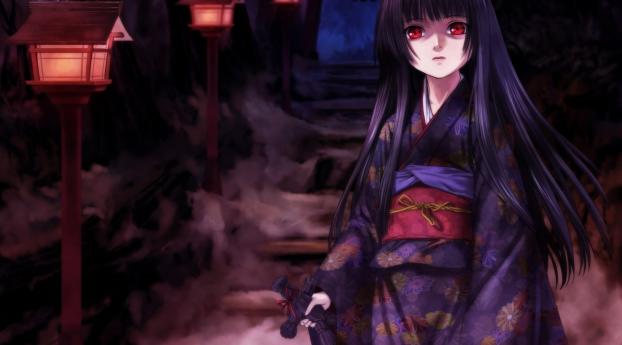 girl, kimono, anime Wallpaper 1440x900 Resolution