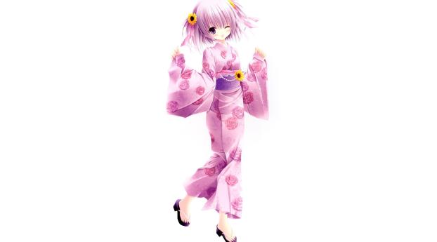 girl, kimono, dress Wallpaper 1336x768 Resolution